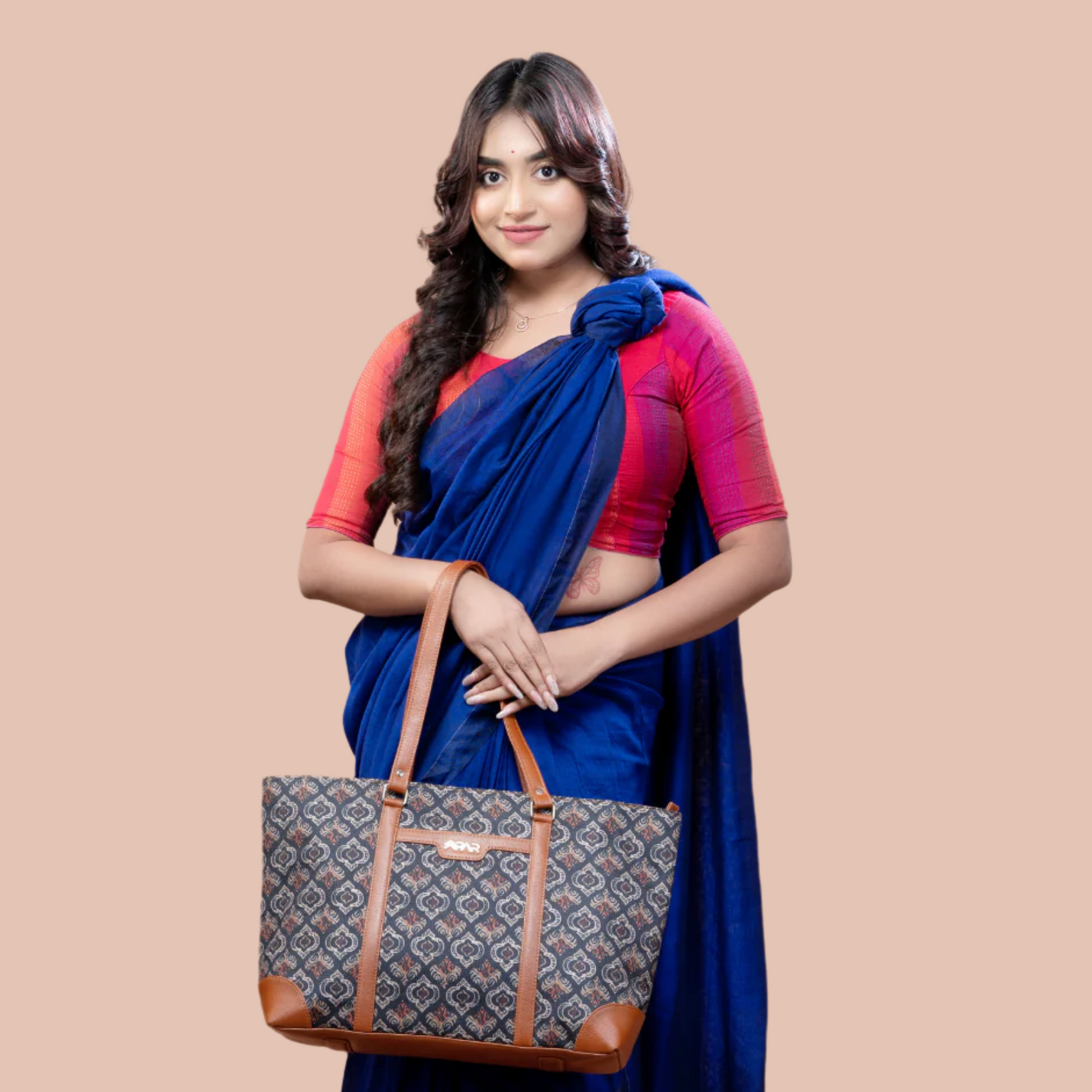 Ajrakh Shaded Office Tote Bag With Model